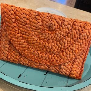 Orange Raffia Woven Clutch